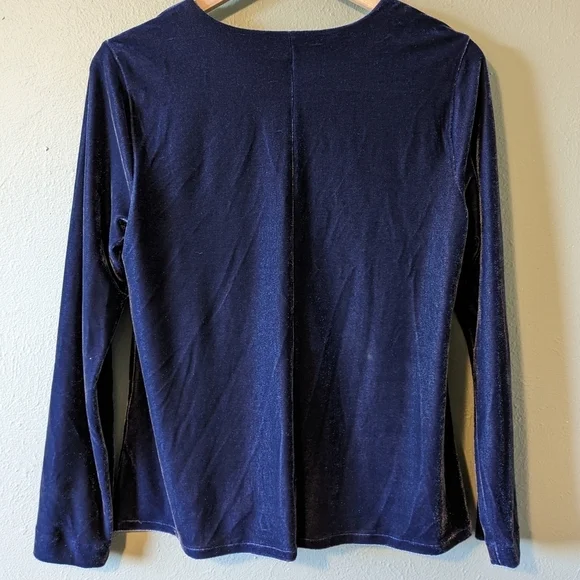 Soft Surroundings Blue Velvet Faux Wrap Silver Buckle Top Size S - Picture 4 of 7